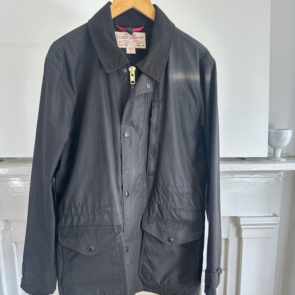 Filson Mens Cover Cloth Mile Marker Coat Black (Seattle Fit)